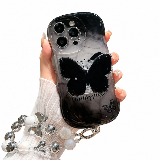 Svart Butterfly Mobilskal – 3D Fjäril med Elegant Transparent Design