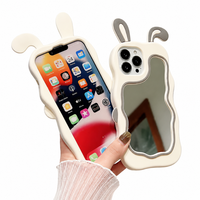 Bunny Mobilskal med Spegel – 3D Kaninöron Phone Case