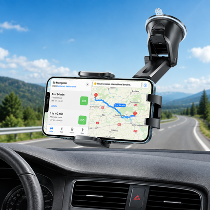 Justerbar Mobilhållare för Bil – Sugpropp, Teleskoparm & 360° Rotation