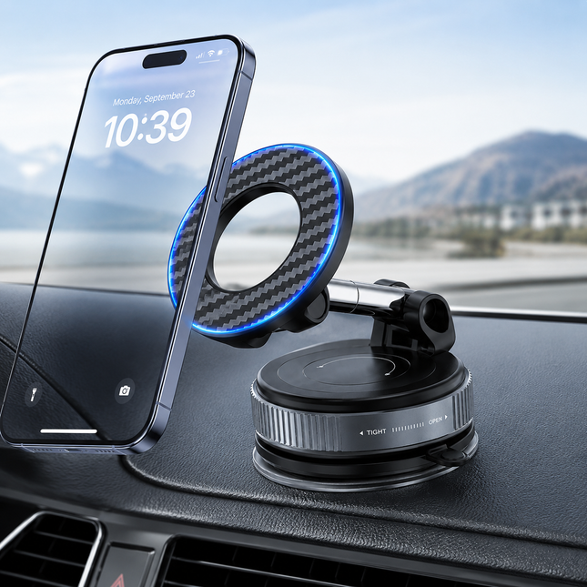Magnetisk Mobilhållare för Bil – Vakuumfäste, 360° Rotation & Vikbar Design