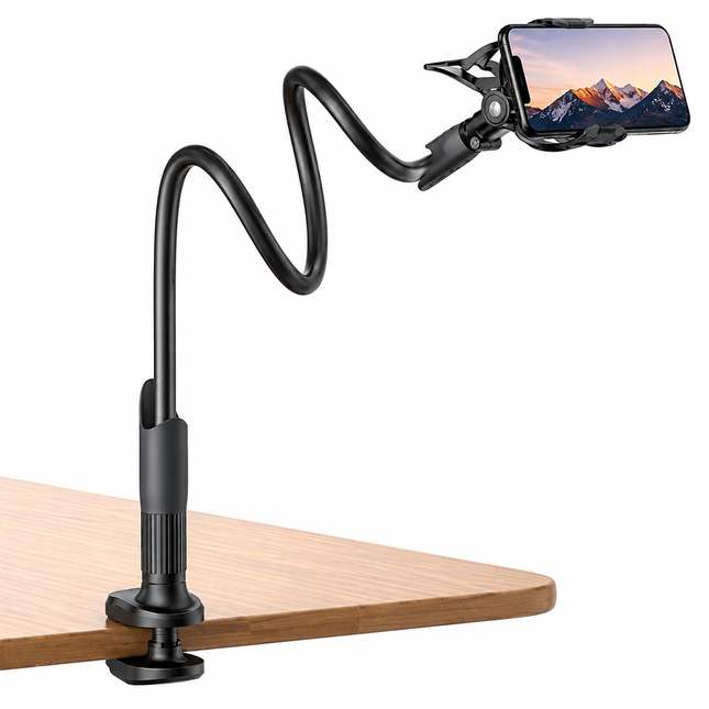 Flexibel Mobilhållare med Lång Arm – 360° Justerbart Bords- & Sängfäste