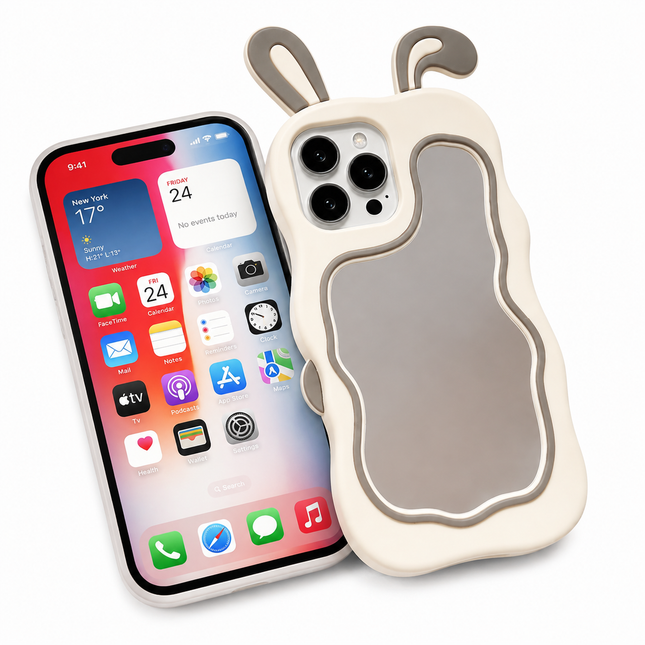 Bunny Mobilskal med Spegel – 3D Kaninöron Phone Case