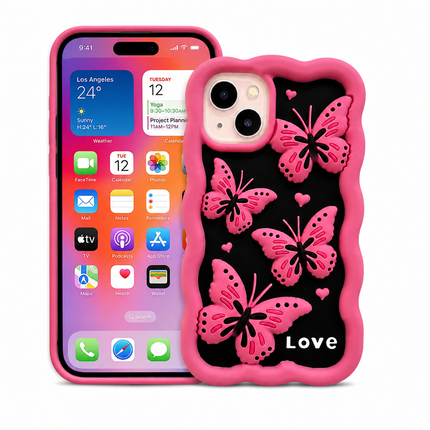 Rosa & Svart Butterfly Mobilskal – 3D Fjärilar & Hjärtan