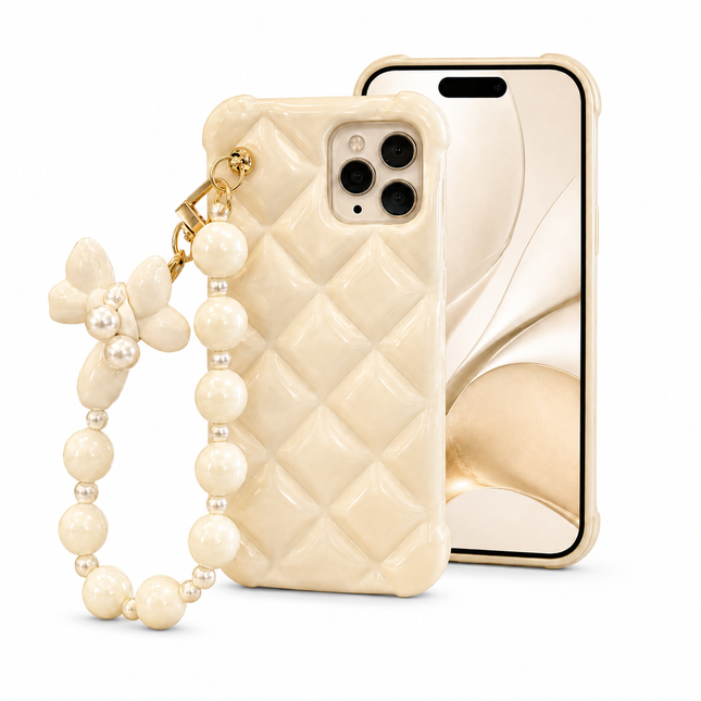 Krämfärgat Mobilskal med Pärlrem – Elegant Quilted Design