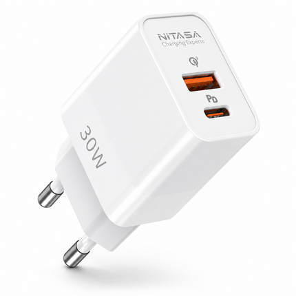30W USB-C Reseladdare – GOVJU K-A002 – Snabbladdning 3.0, Dual Port (USB-C + USB-A)