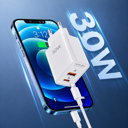 30W USB-C Reseladdare – GOVJU K-A002 – Snabbladdning 3.0, Dual Port (USB-C + USB-A)