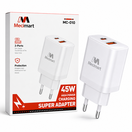 Mecimart MC-010 45W PD Snabbladdare – Dubbel USB Väggadapter