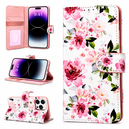 Blommigt Plånboksfodral för iPhone 17 Pro & 17 Pro Max – Kortfack & Ställfunktion