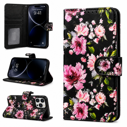Blommigt Plånboksfodral för iPhone 17 Pro & 17 Pro Max – Kortfack & Ställfunktion