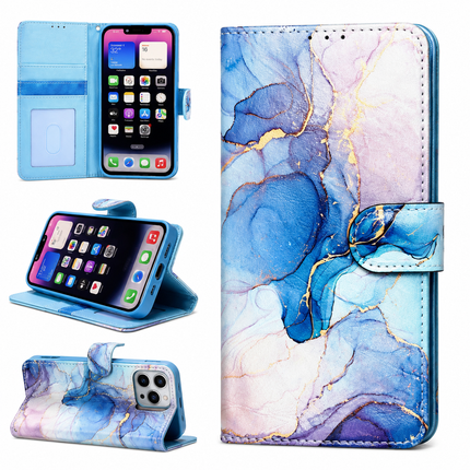 Elegant Marmor Plånboksfodral för iPhone 17 Pro & 17 Pro Max – Blå Design