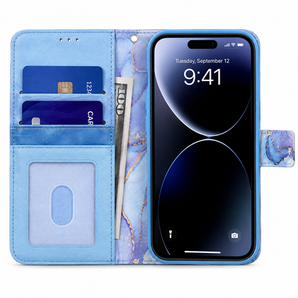 Elegant Marmor Plånboksfodral för iPhone 17 Pro & 17 Pro Max – Blå Design