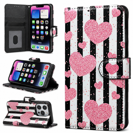 Heart Stripe Plånboksfodral för iPhone 17 Pro & 17 Pro Max – Kortfack & Ställfunktion