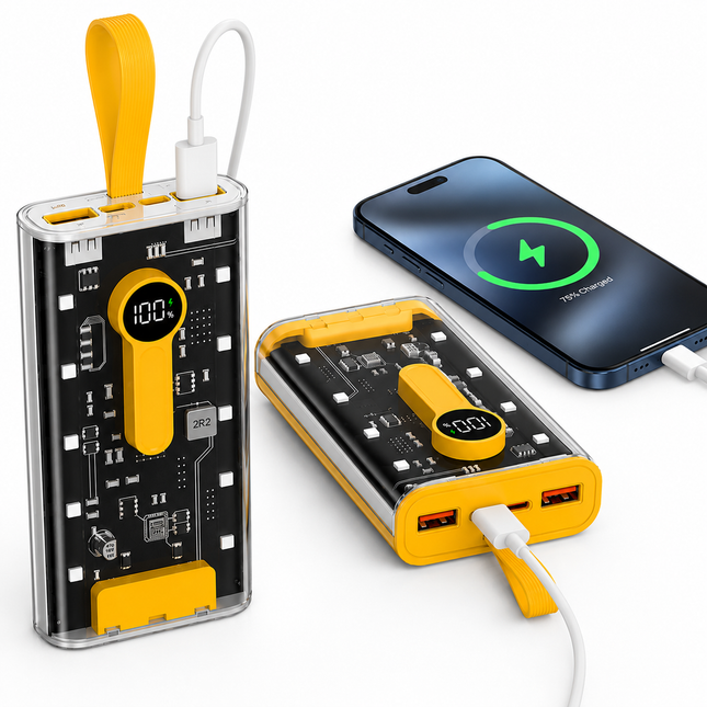 66W Powerbank 20000mAh – Transparent Design med Digital LED-display & Snabbladdning