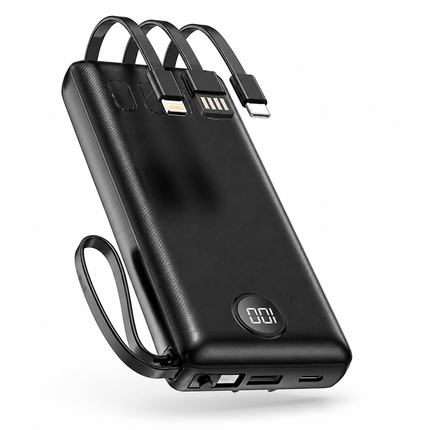10000mAh Powerbank 15W – Inbyggda Kablar, Digital LED-display & Snabbladdning (A305)