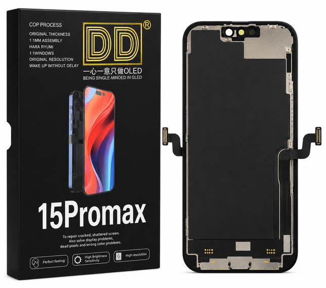 DD Soft OLED Display för iPhone 15 Pro / 15 Pro Max / 15 Plus – Ersättningsskärm