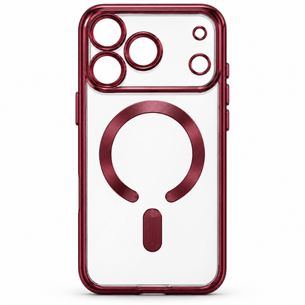 Transparent magnetiskt skal med kameraram för iPhone 18 Pro Max / iPhone 17 Pro Max – Vinröd