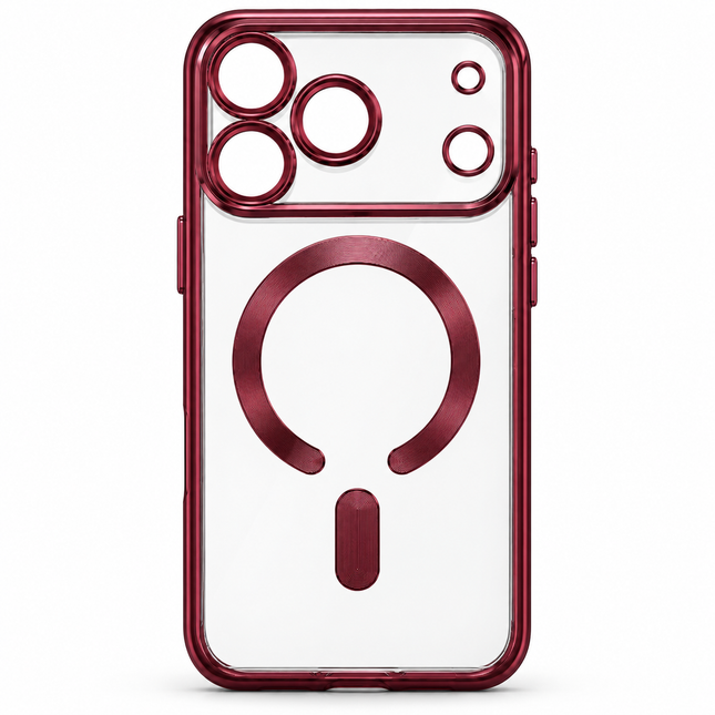 Transparent magnetiskt skal med kameraram för iPhone 18 Pro Max / iPhone 17 Pro Max – Vinröd