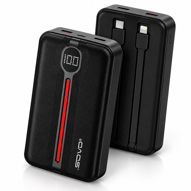 SOVO PD117 Powerbank 20000mAh – 22,5W Snabbladdning med Inbyggda Kablar