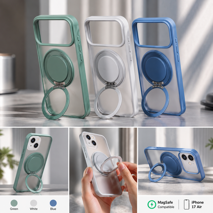 Frosted MagSafe Skal med Ringställ för iPhone 17 Air – Transparent 2-i-1 Design