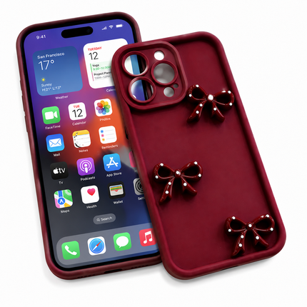 Vinrött Mobilskal med Rosetter – Elegant 3D Bow Phone Case