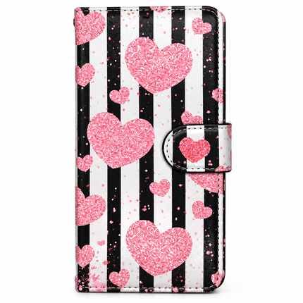 IPhone 16, 16 Plus, 16 Pro, 16 Pro Max – Hjärtformat Book Case med Tryckt Design