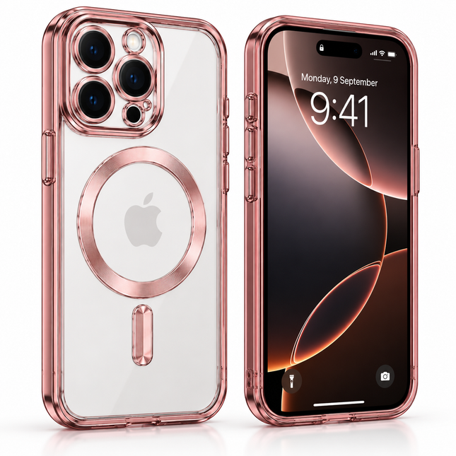 MagSafe-silikonskal med linsskydd för iPhone 18 Pro Max – Roséguld