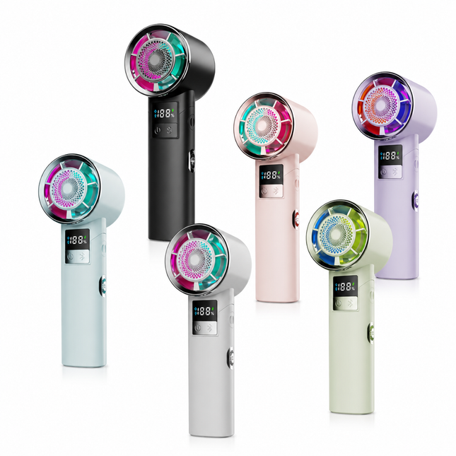 F7 Bärbar Handfläkt med Digital Display – USB Uppladdningsbar 100 Hastigheter RGB LED