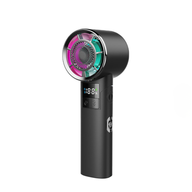 F7 Bärbar Handfläkt med Digital Display – USB Uppladdningsbar 100 Hastigheter RGB LED